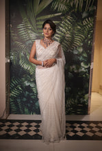 ARANZA-WHITE Net Saree with Zariwork Embroidery  And Unstitched Blouse