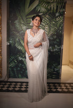 ARANZA-WHITE Net Saree with Zariwork Embroidery  And Unstitched Blouse