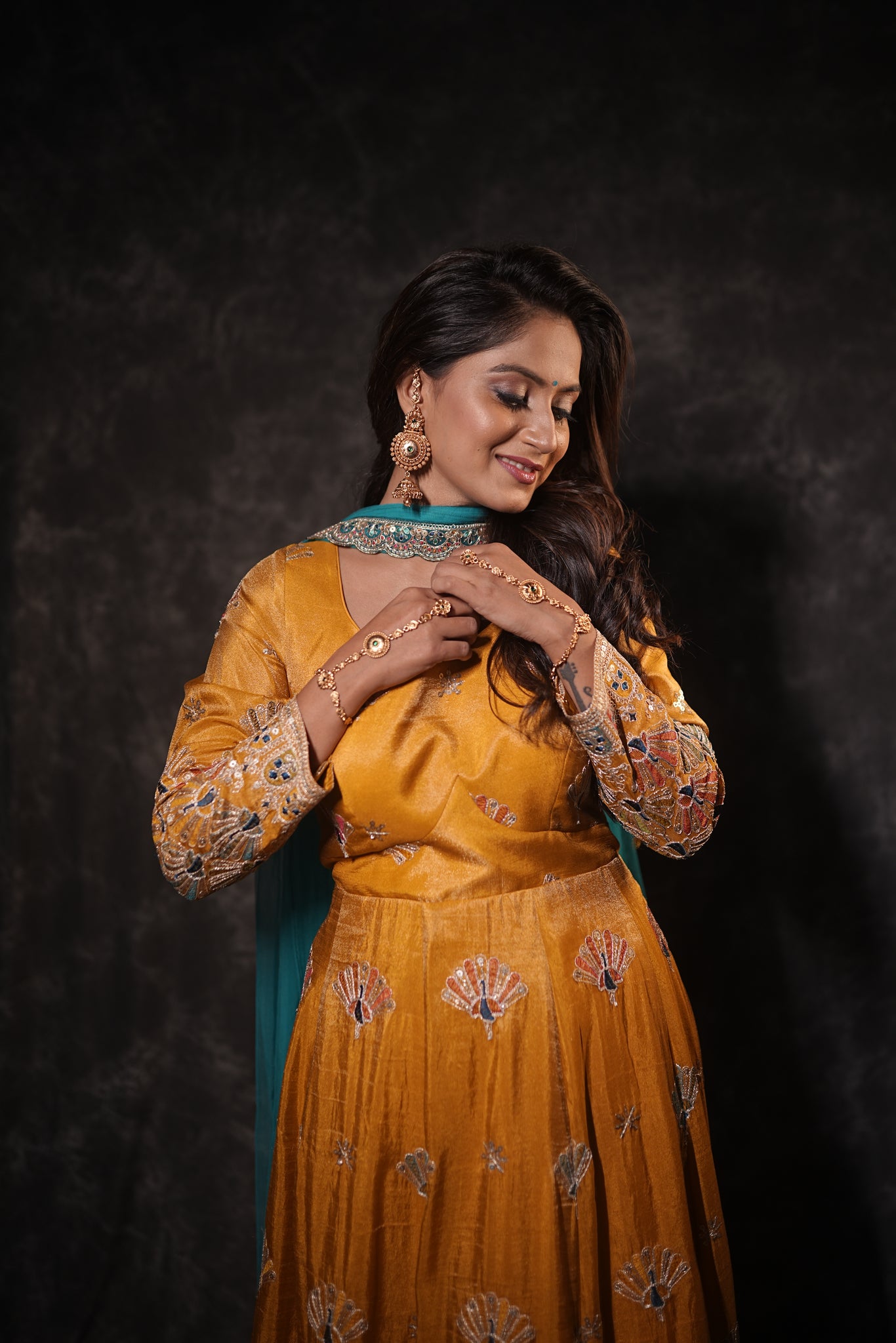 Anaash ORANGE  Embriodered Sequins Work Anarkali With Dupatta Butti Work With Border.