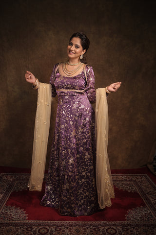 Anaash Purple Viscose Sequins Work Anarkali With Dupatta Butti Work With Border.