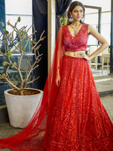 Royal Scarlet Heavy Embroidered Net Lehenga