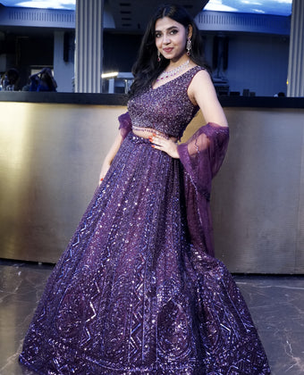 Royal Enigma Burgandy Embroidered Lehenga