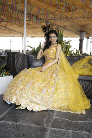 Sunshine Glow Yellow Georgette Embroidered Lehenga