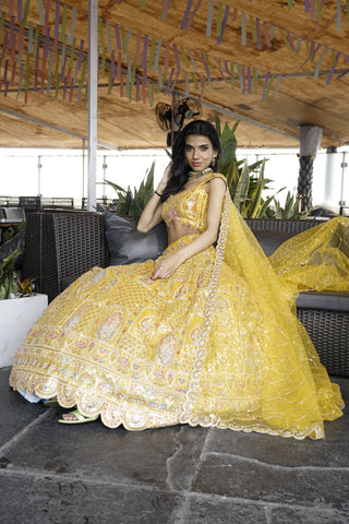 Sunshine Glow Yellow Georgette Embroidered Lehenga