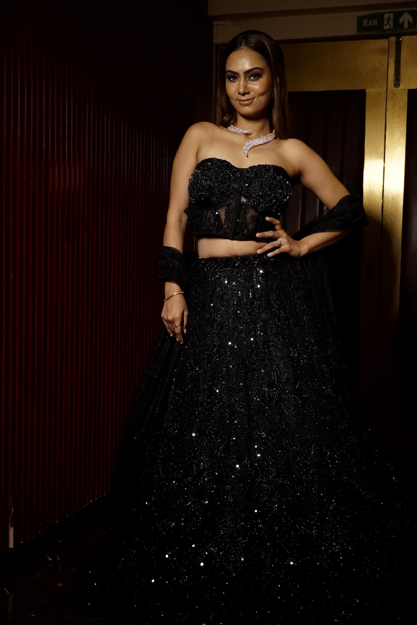 Midnight Elegance Black Embroidered Net Lehenga