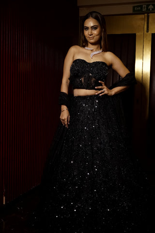 Midnight Elegance Black Embroidered Net Lehenga