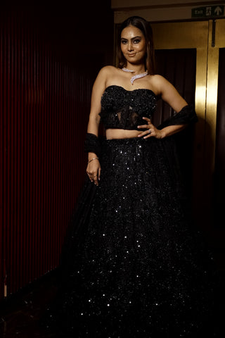 Midnight Elegance Black Embroidered Net Lehenga