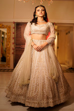 ITRH-  GOLDEN - Net Reception lehenga Embroidered with Pearls .