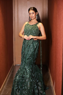 Emerald Green Sequin Fishcut Skirt Set