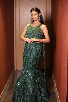 Emerald Green Sequin Fishcut Skirt Set