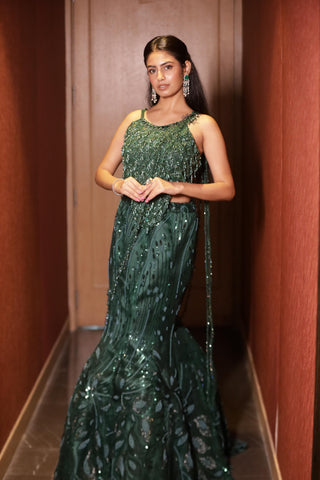 Emerald Green Sequin Fishcut Skirt Set