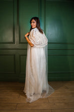 GEET - White chiffon sharara with Handcrafted Blouse and Jacket in Organza