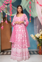 SIA - Pink Chikankari  Anarkali With Sequins Motif Border Dupatta.