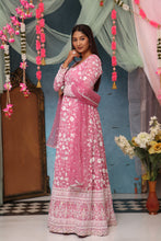 SIA - Pink Chikankari  Anarkali With Sequins Motif Border Dupatta.