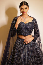 EKAYA  Navy Blue Net Handwork Lehenga Set with cutdana,stone & sequins