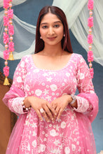 SIA - Pink Chikankari  Anarkali With Sequins Motif Border Dupatta.