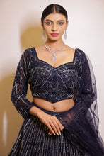 EKAYA - Indigo Blue Net Handwork with cutdana work stone & sequins work Lehenga Set