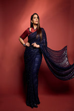 KATHAA - Navy blue Handwork Cutdana work designer Net saree ..