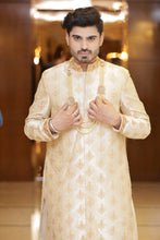 ROBYN-A soft IVORY Shade with Cream silk thread Embroidered Sherwani with plain pants