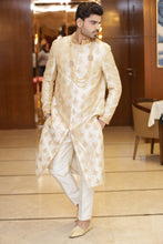 ROBYN-A soft IVORY Shade with Cream silk thread Embroidered Sherwani with plain pants