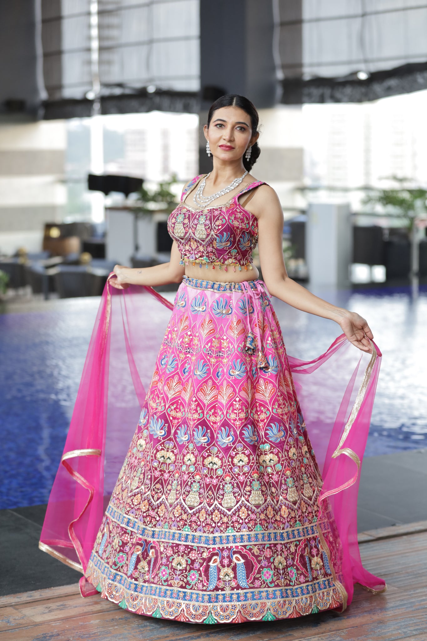 Kalista- Multicolour Fuscia Pink &  sequins  with resham work Lehenga set