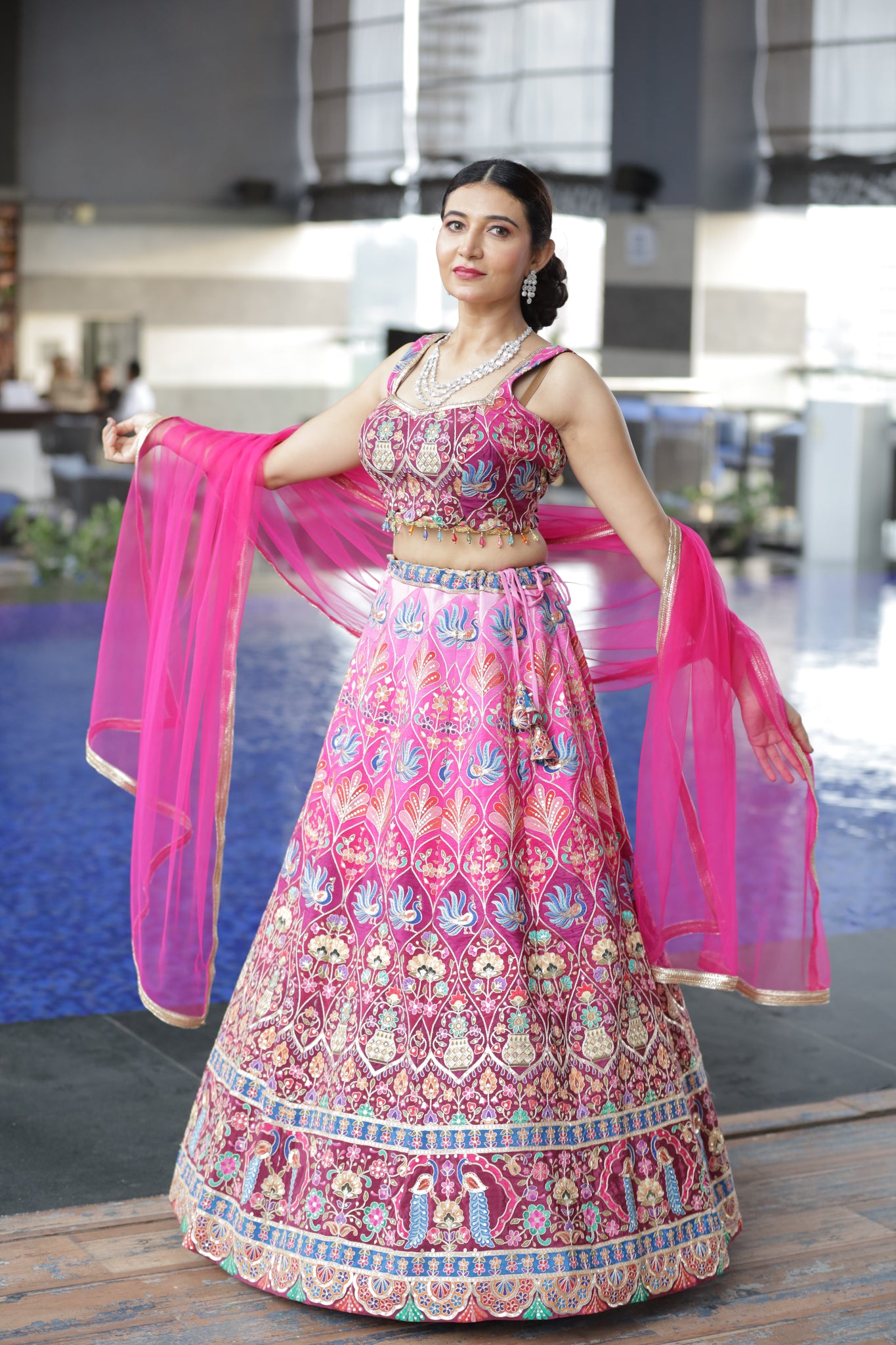 Kalista- Multicolour Fuscia Pink &  sequins  with resham work Lehenga set