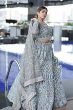 SAFAA- Net Gray Embroidered With Stone Sequins Reception lehenga.