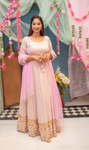 Sia Taffy Pink Chikankari Sequence Anarkali With Butti Work Dupatta WithBorder