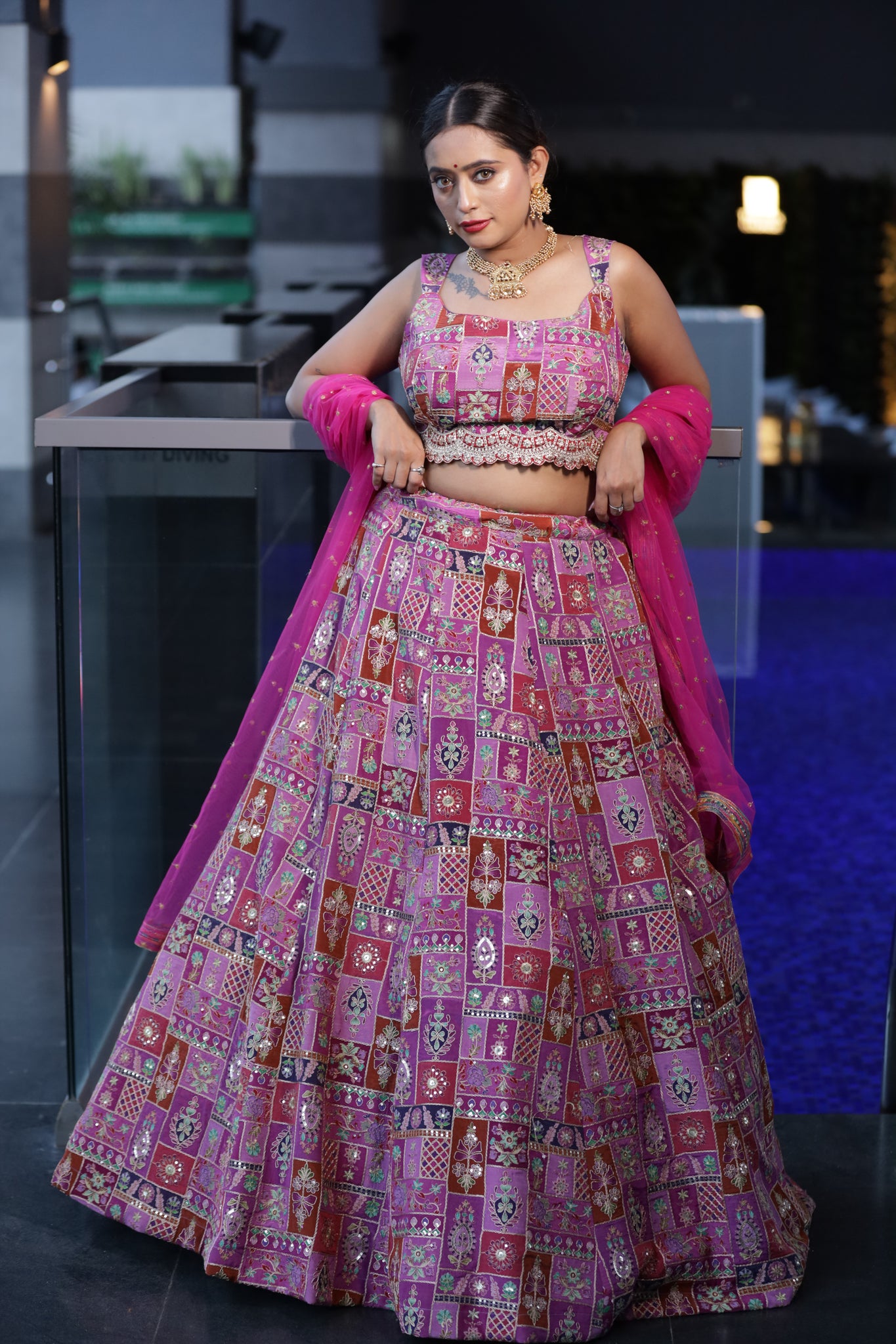 KALISTA Multicolour Pink sequins with resham work lehenga set