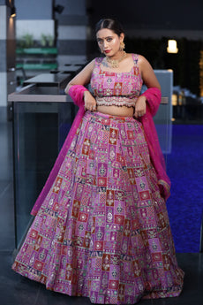 KALISTA Multicolour Pink Resham Work Lehenga Set
