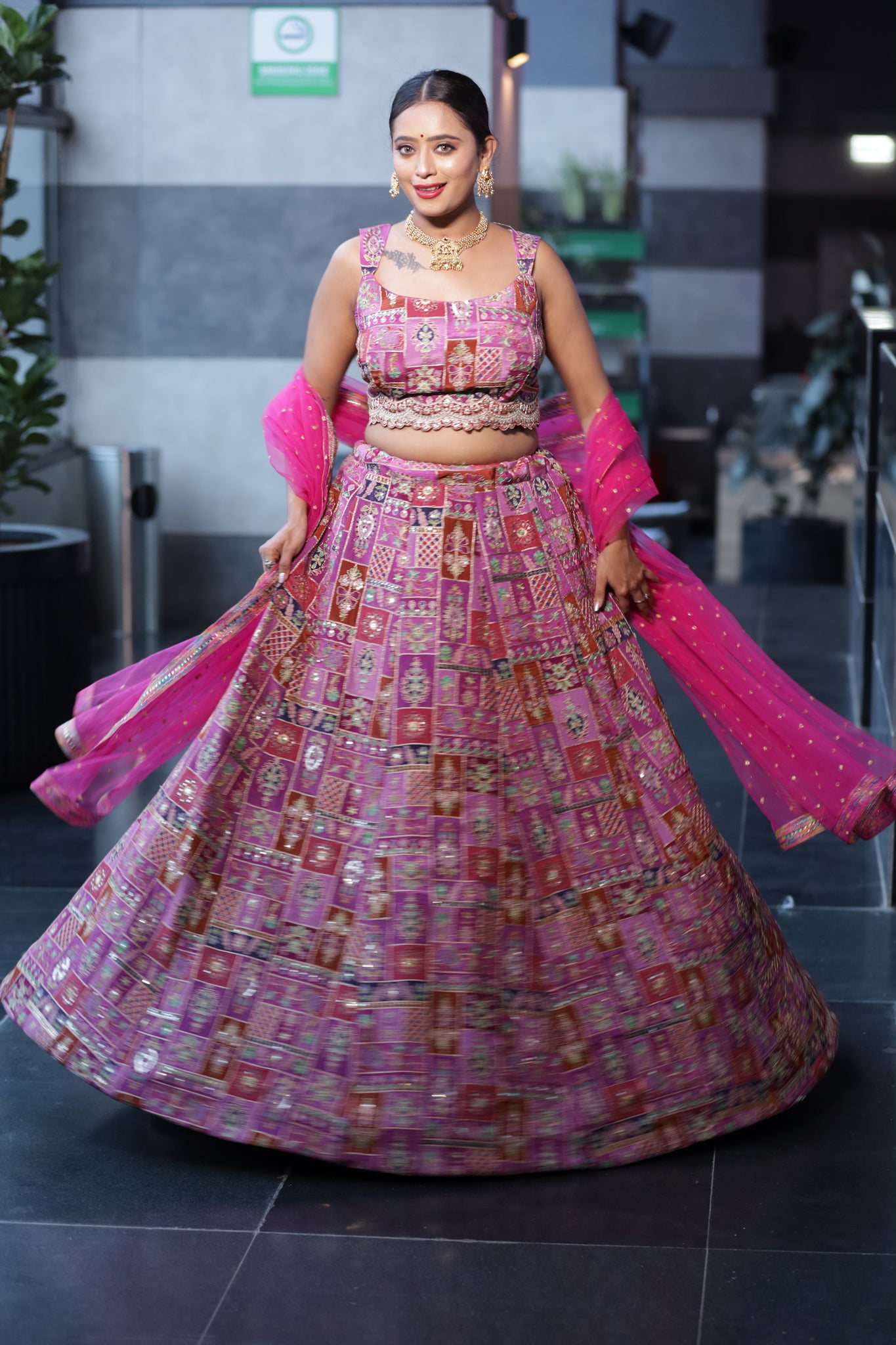 KALISTA Multicolour Pink sequins with resham work lehenga set