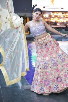 NAIRA- Pestel Multicolour flower work Lehenga Set