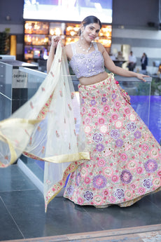 NAIRA- Pestel Multicolour flower work Lehenga Set