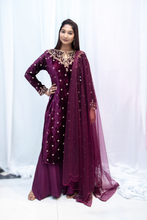 ROQA - Mulberry Wine Velvet  Suit Jari Work Cutdana  Work Kurti  And Pant