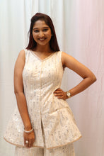 Nashit - Ivory White Handcrafted Peplum Jacket with Palazzo .