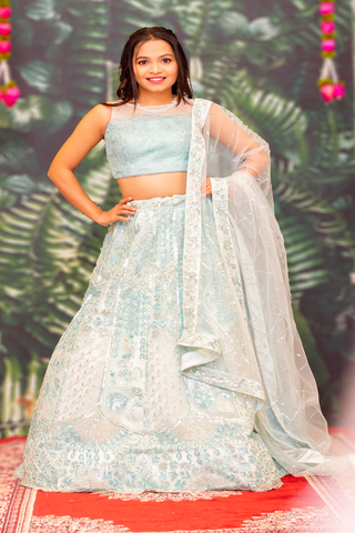 Sky Blue handwork lehenga Set  with Cutdana, sequin and Stone  work