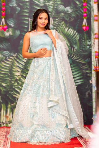 Sky Blue handwork lehenga Set  with Cutdana, sequin and Stone  work