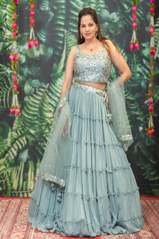 Mia -Silver wedding lehenga set in pearl, sequin and Stone