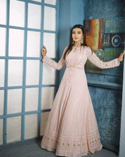 ALICA Peach Pink long anarkali with sequence and with dupatta with border