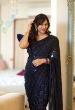 KATHAA - Navy blue color Handwork Cutdana work embellished designer silk &nbsp;saree And Unstitched Blouse. &nbsp;