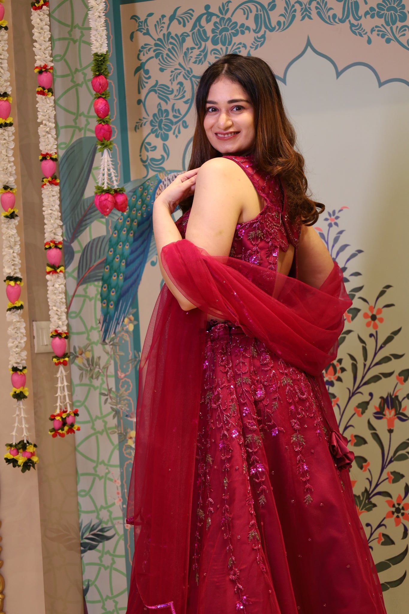 STELLA - Maroon lehenga handcrafted in cutdana sequin and Pearl work with Matching blouse and Dupatta