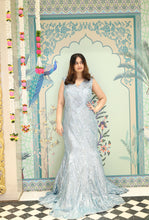 ASRAA - Embroidered Sky Blue Gown in net with sequins & cutdana work .