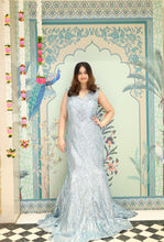 ASRAA - Embroidered Sky Blue Gown in net with sequins & cutdana work .