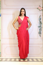 Description:-Red ready drape saree with Matching sequin blouse.