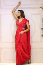 Description:-Red ready drape saree with Matching sequin blouse.