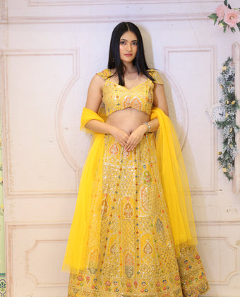 Kalista - Sunshine Yellow Lehenga With Intricate Embroidery .