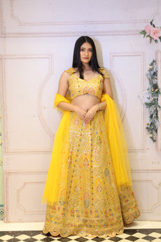 Kalista - Sunshine Yellow Lehenga With Intricate Embroidery .
