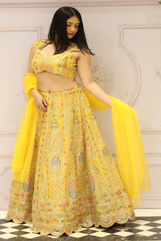 Kalista - Sunshine Yellow Lehenga With Intricate Embroidery .