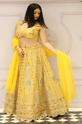 Kalista - This Sunshine Yellow Lehenga With Intricate Embroidery .