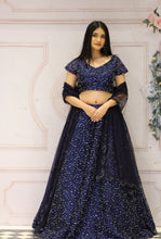 DIOR Navy Blue Net Handwork Lehenga Set with cutdana , stone & sequins work